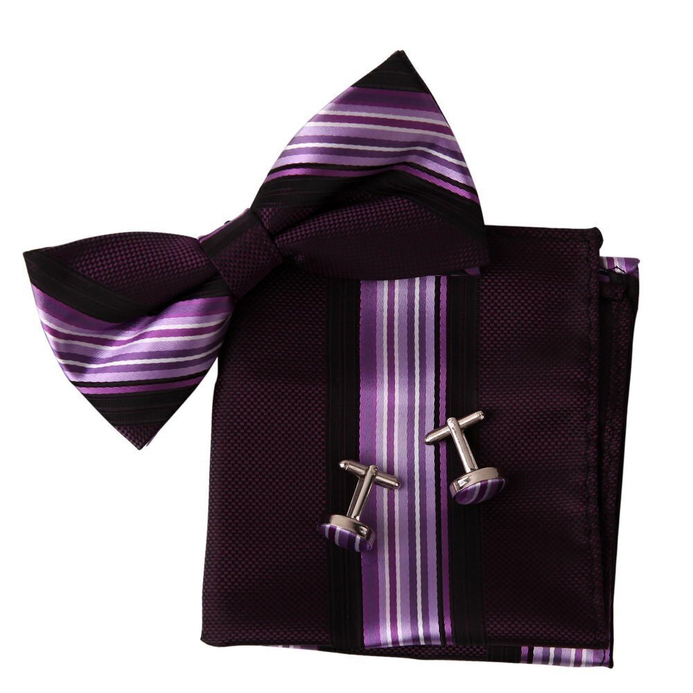 2644 Man Bow Tie 25.6"-Neck-Size Clip-On Adjustable Stripes Pretied Bow Tie